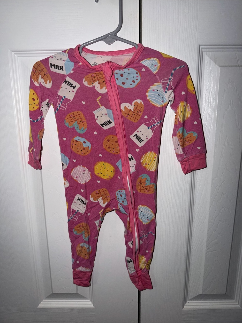 Girls' Pink Snack-Print Zip Front One-Piece Pajamas